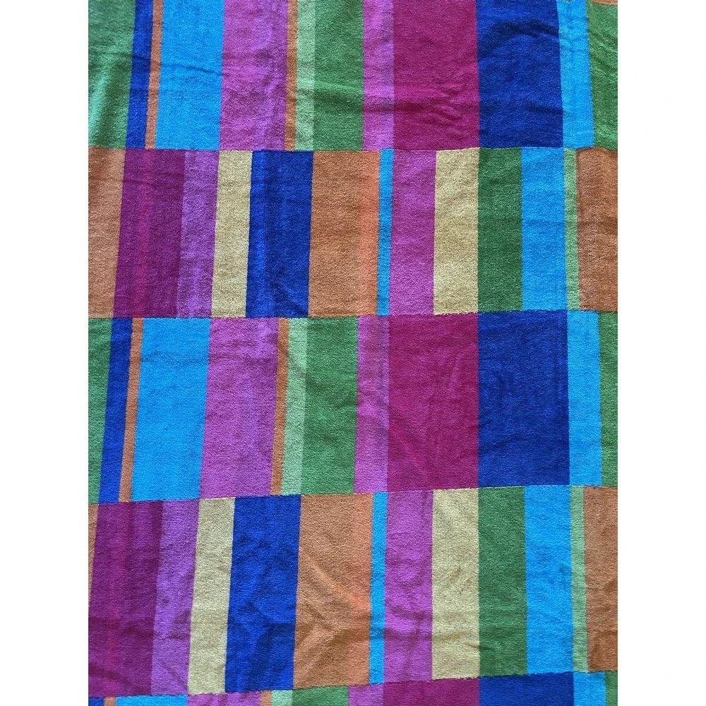 Vintage New  Velour Cotton Bright Multi Color Block  XLarge  Beach‎ Towel 58x70